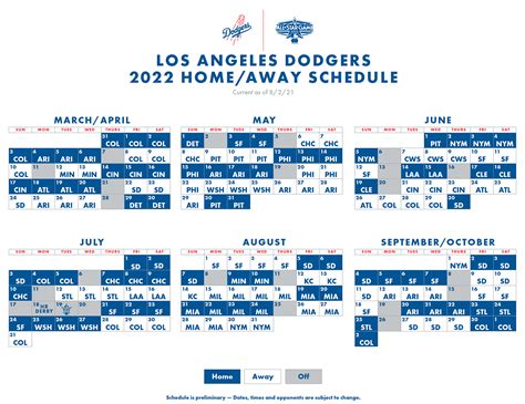 Dodger Schedule 2022 Printable